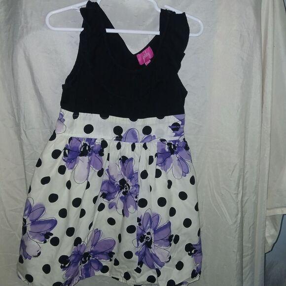 Pinky Other - Pinky Black and White Dress with Purple Floral Accents Size 5 Girls